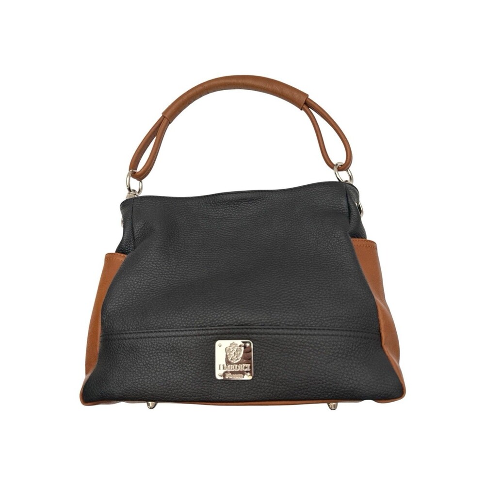 I Medici Firenze Black Brown Italian Leather Satchel Shoulder Bag Made Italy